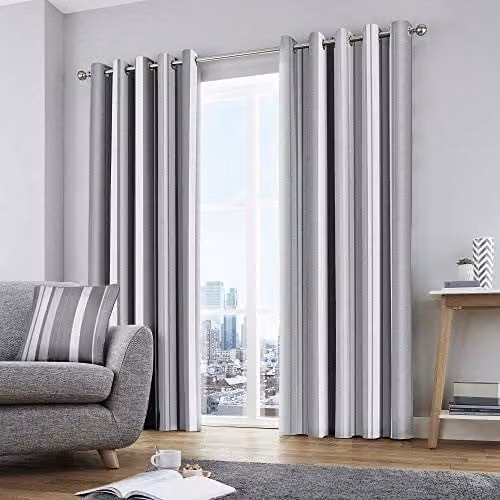 Fusion Grey Striped Eyelet Curtains, 2 Panels, W: 117 cm, H: 183 cm – 1