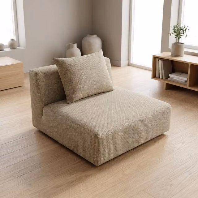 Abakus Direct Tokyo Single Seat Lounge Chair in Anthracite Grey and Warm Beige Basket Weave Fabric