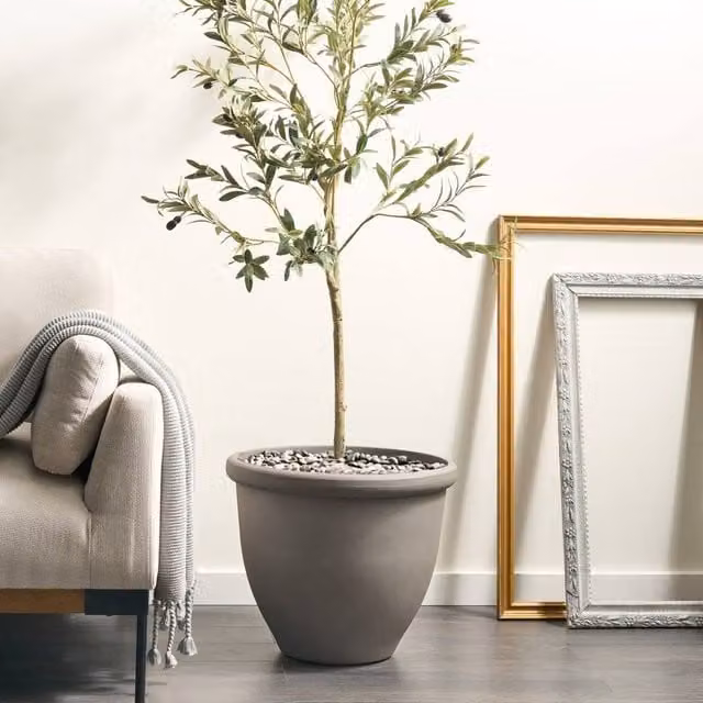 Wyld and Coco Round Grey Plant Pot, Stone-Polyresin, Diameter: 49 cm – 1