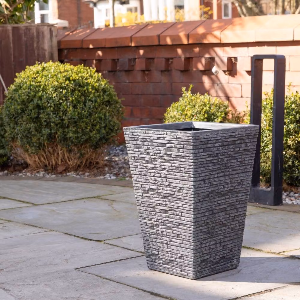 Samuel Alexander Large Square Plastic Slate Effect Garden Planter in Grey, W: 30 cm, D: 45 cm – 2