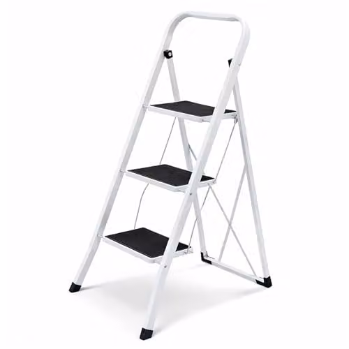 Oypla 3 Step Foldable Steel Stepladder in White