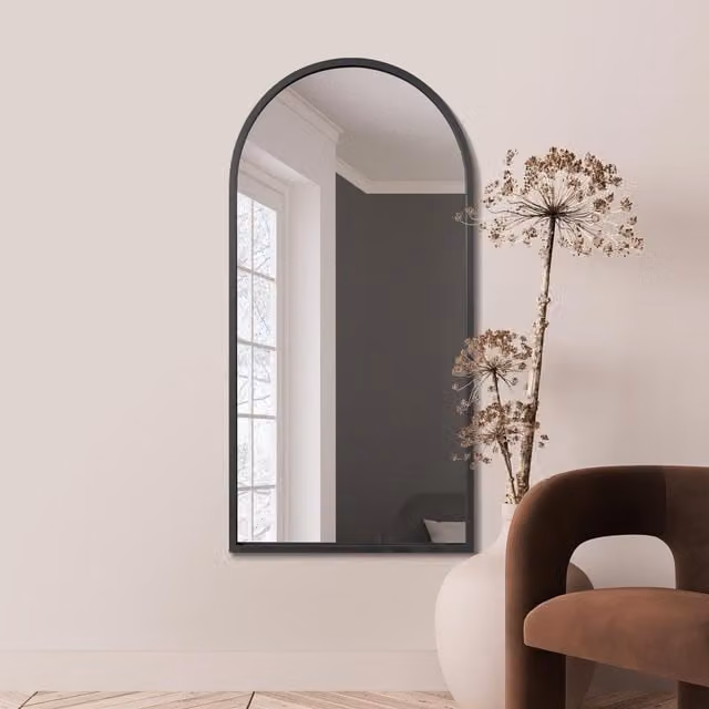 MirrorOutlet Arcus Black Framed Arched Leaner Wall Mirror, H 140 cm x W 70 cm