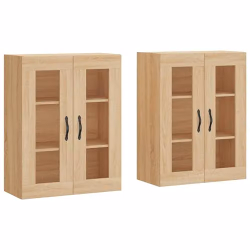 vidaXL Set of 2 Wall Mounted Cabinets with Glass Doors in Brown Sonoma Oak