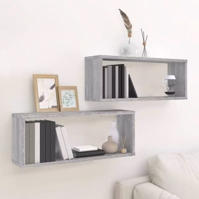 Berkfield Home Wall Cube Shelves, 2 Piece Set in Grey Sonoma, W: 60 cm, D: 15 cm, H: 23 cm