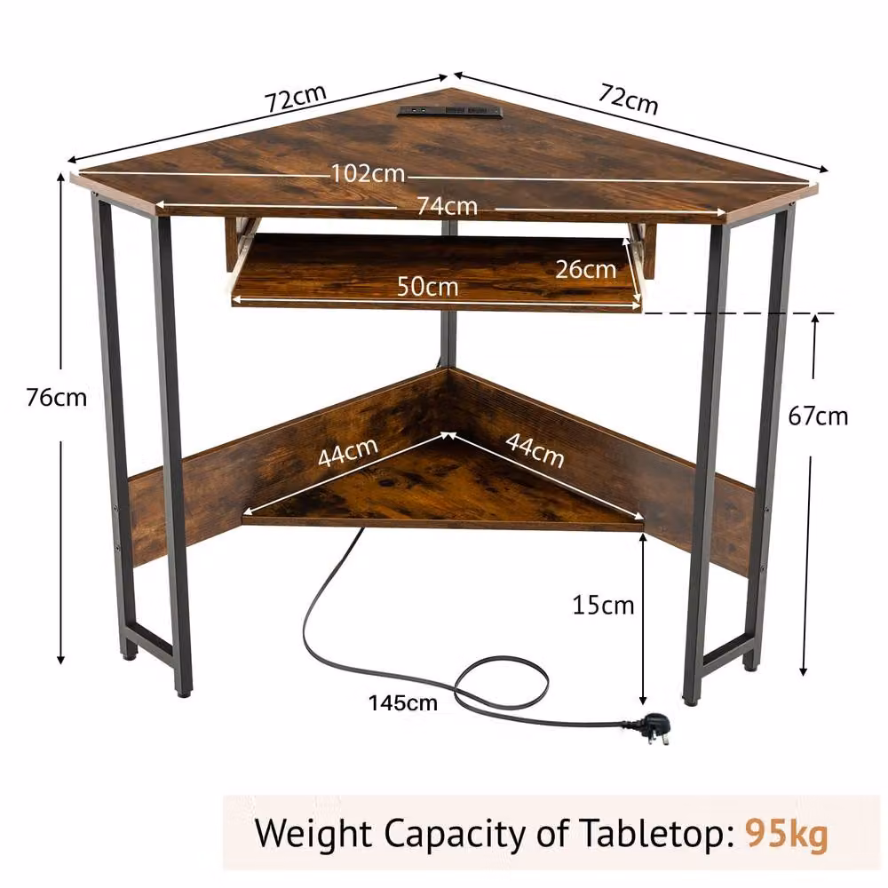 Costway Industrial Corner Desk in Brown with Metal and Wood Construction – 2