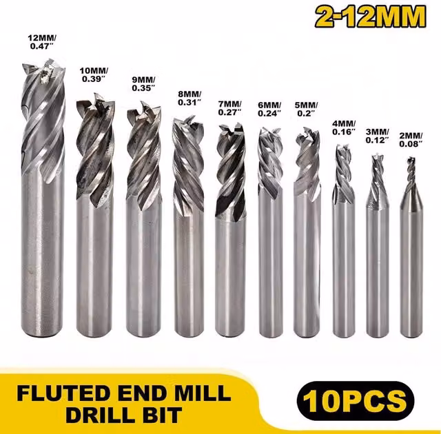 SPETLEK 10-Piece 4-Flute End Mill Set, 2-12mm, Silver – 1