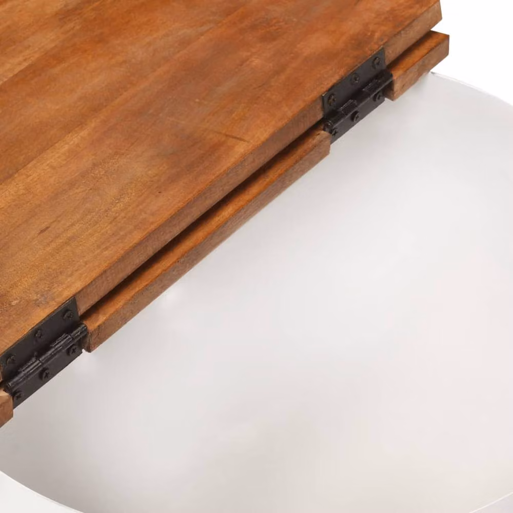Berkfield Home White Round Drop Leaf Coffee Table in Reclaimed Solid Wood W: 50 cm, D: 27 cm – 2