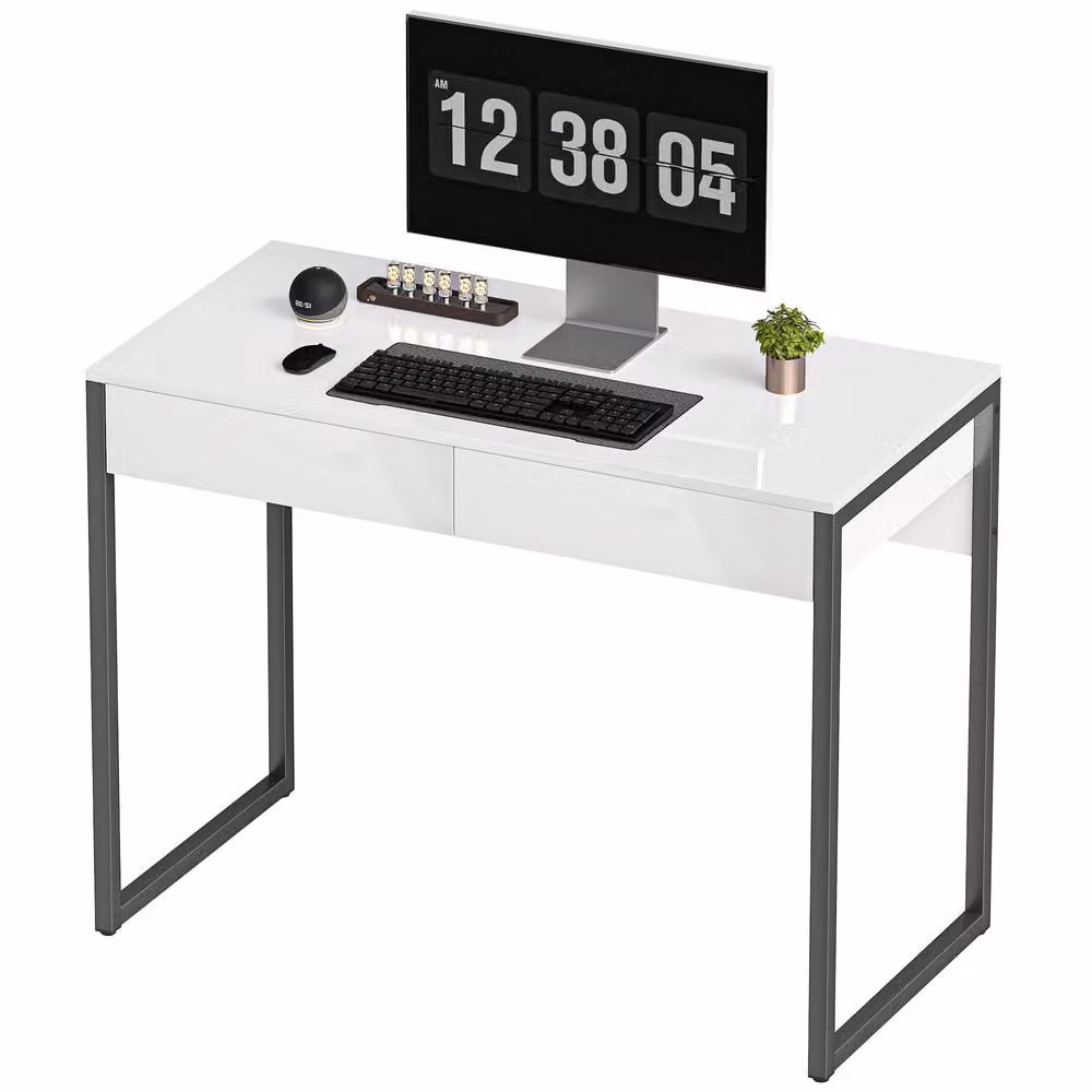 STILVORA Modern Glossy Writing Desk in White and Black, W/D/H: 100 x 60 x 75 cm – 3