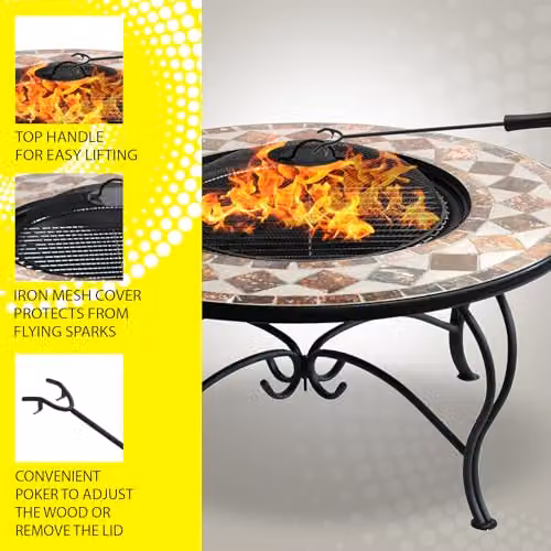 Centurion Supports Fireology KENNOCHA Multipurpose Garden Fire Pit Brazier, Coffee Table, Barbecue and Ice Bucket in Marble Finish – 6
