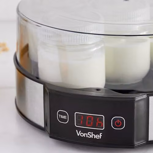 VonShef Digital Yoghurt Maker in Silver with 7 Glass Jars, LED Display and Timer – 3