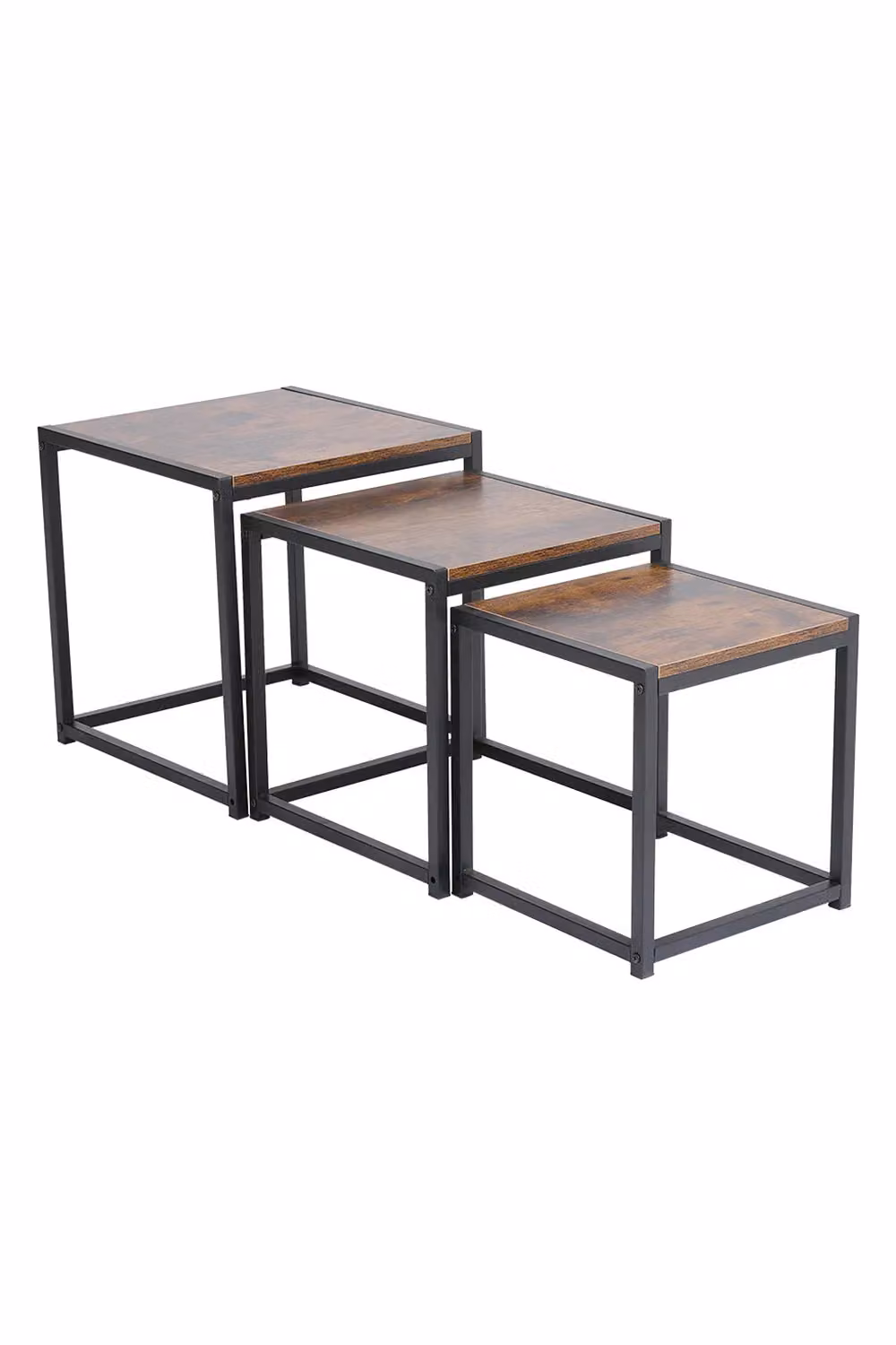 H&O Direct Industrial Style Set of 3 Square Nesting Coffee Side Tables in Brown and Black – 2