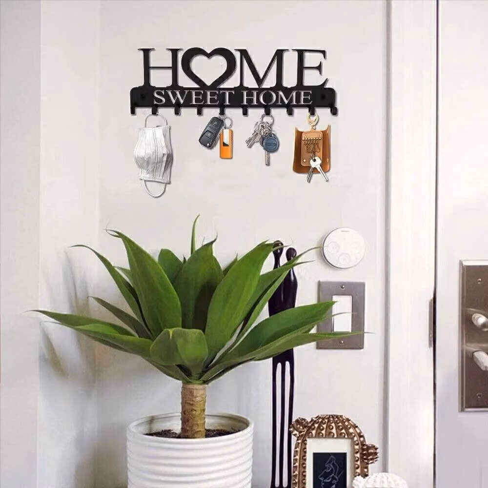 VOGREX Black Metal Wall Mounted Key Holder with 10 Hooks – 3