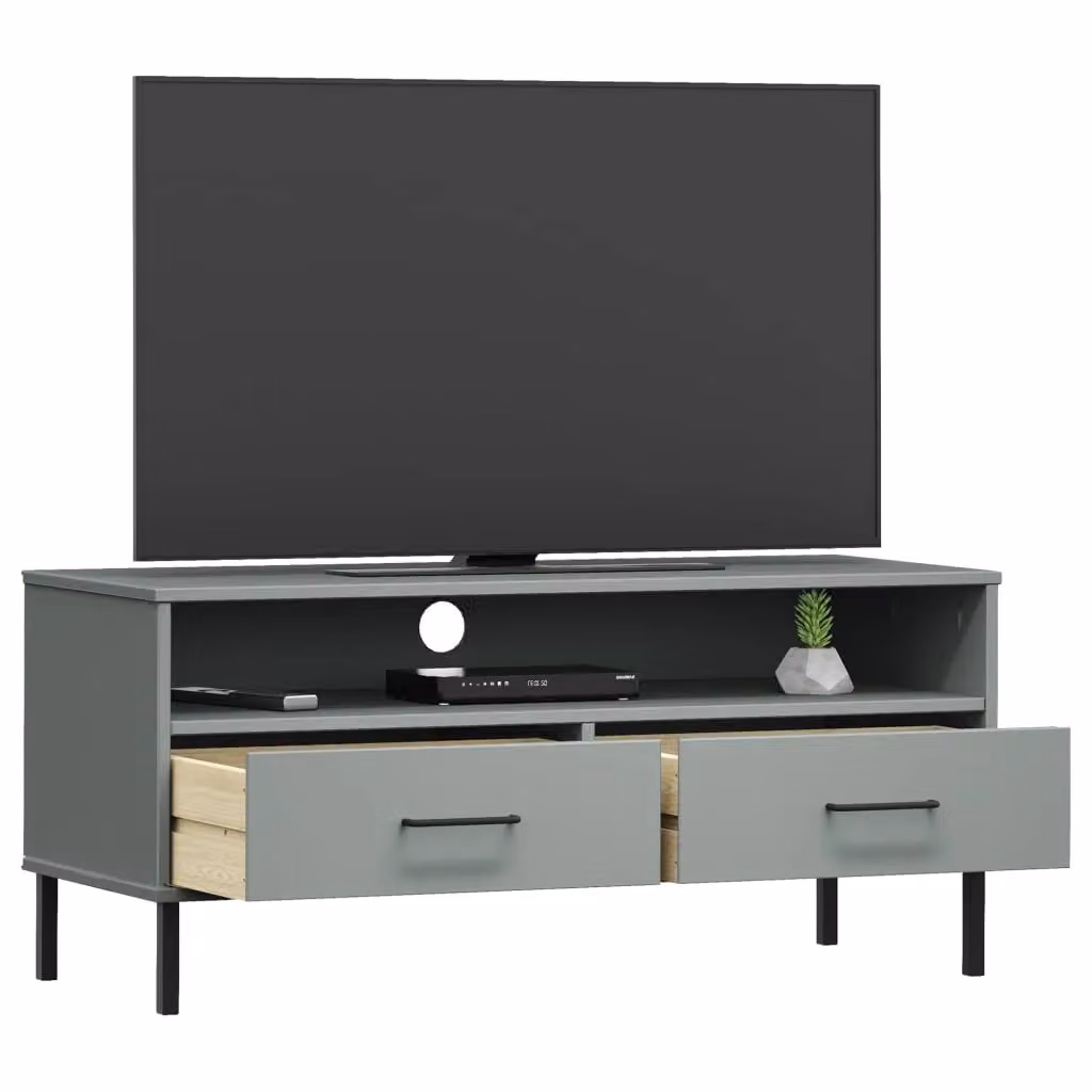 Berkfield Home Oslo TV Cabinet in Grey Solid Pine Wood with Metal Legs – 3