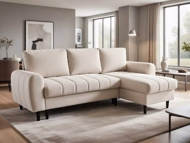 DS Living Sienna 3 Seater Left Hand Facing L-Shape Storage Sofa Bed in Beige Fabric, W/D/H: 240 x 95 x 140 cm