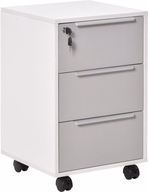 HOMCOM Mobile 3-Drawer Locking File Cabinet and Rolling Chest of Drawers in White