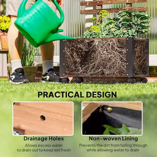 Outsunny Brown Wooden Raised Garden Bed with Trellis and Wheels, W/D/H: 147 x 65 x 31 cm – 4