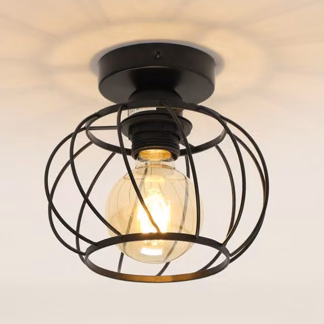 COMELY Industrial Black Metal Semi Flush Ceiling Light with E27 Socket – 1