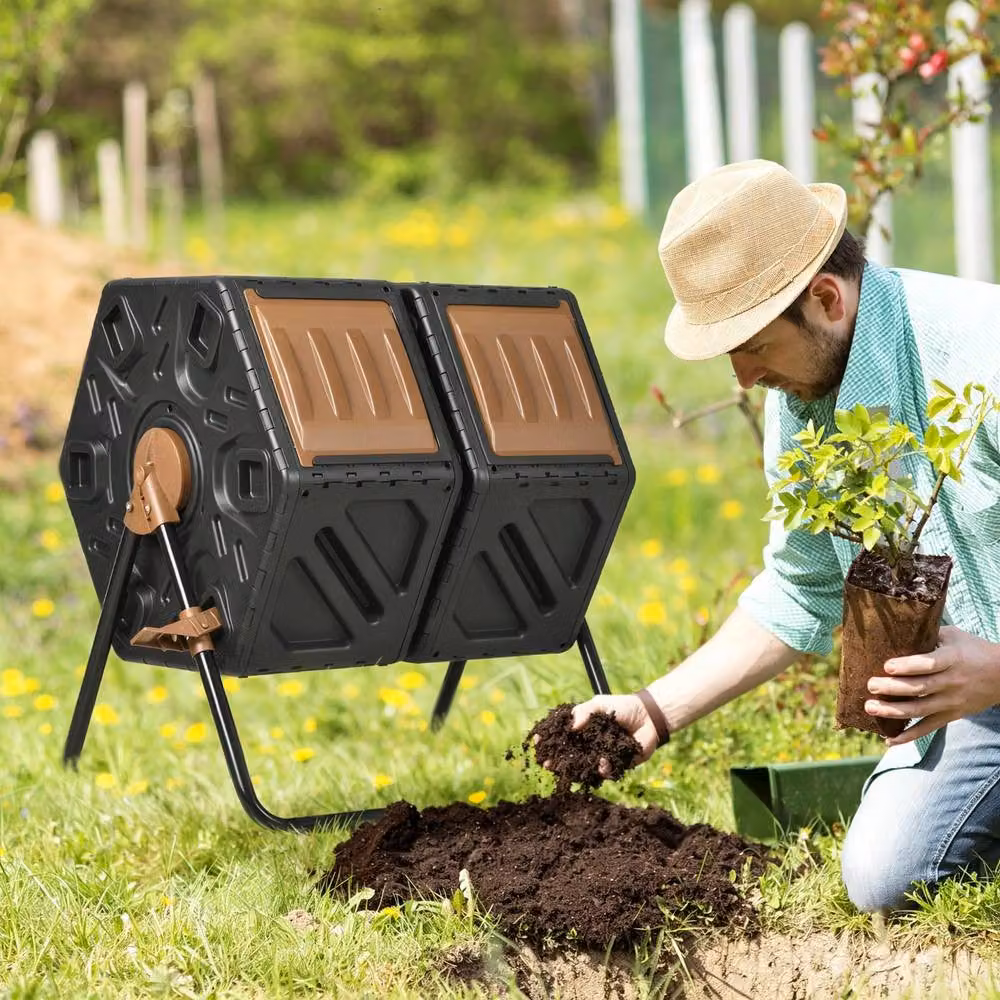 STILVORA Double Chamber Rotating Compost Bin with Flip Lid in Black – 2