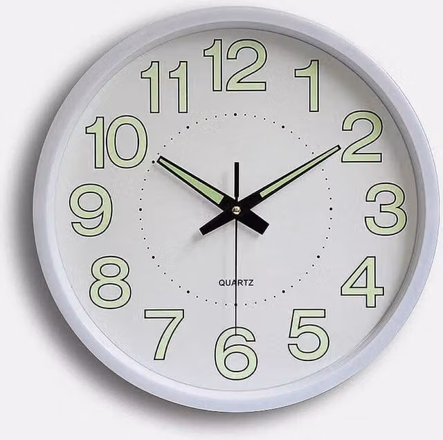 YnysTec Large Round Wall Clock in White, Silent Quartz Movement with Luminous Glow in the Dark – 1