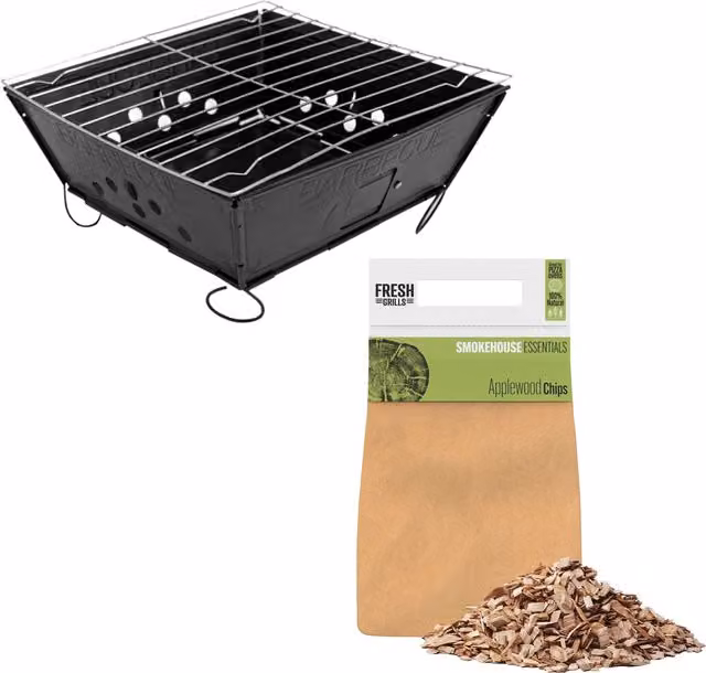 Monstershop Portable Folding Charcoal BBQ and Applewood Wood Chips Set in Black – 1