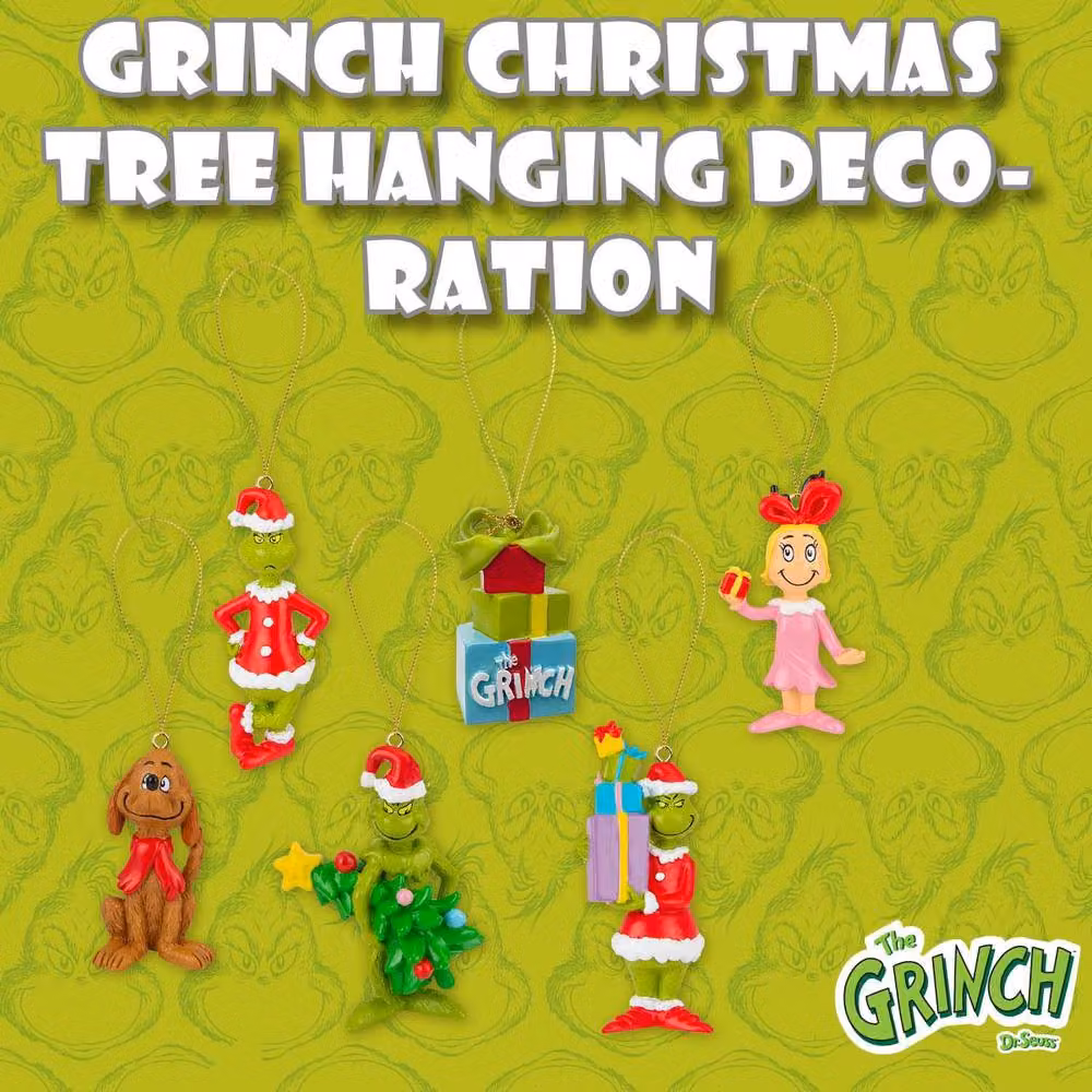 VFM e-Store Grinch 3D Christmas Tree Hanging Decorations, Multicolour, Pack of 6, W: 4 cm, H: 6.5 cm – 3