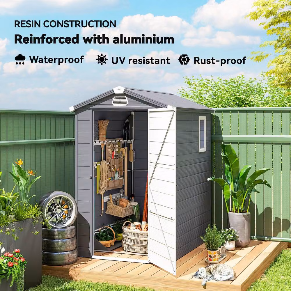 Rolipo Grey Plastic Garden Shed with Aluminium Frame – 7