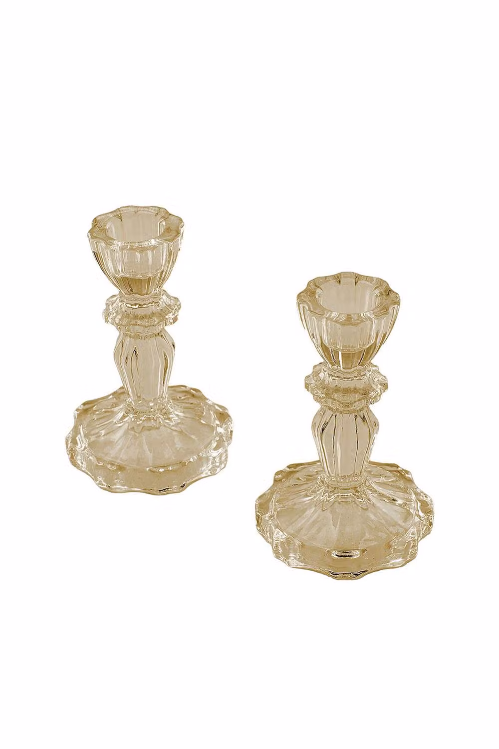 Living and Home 2 Pack Amber Glass Taper Candlestick Holders – 4