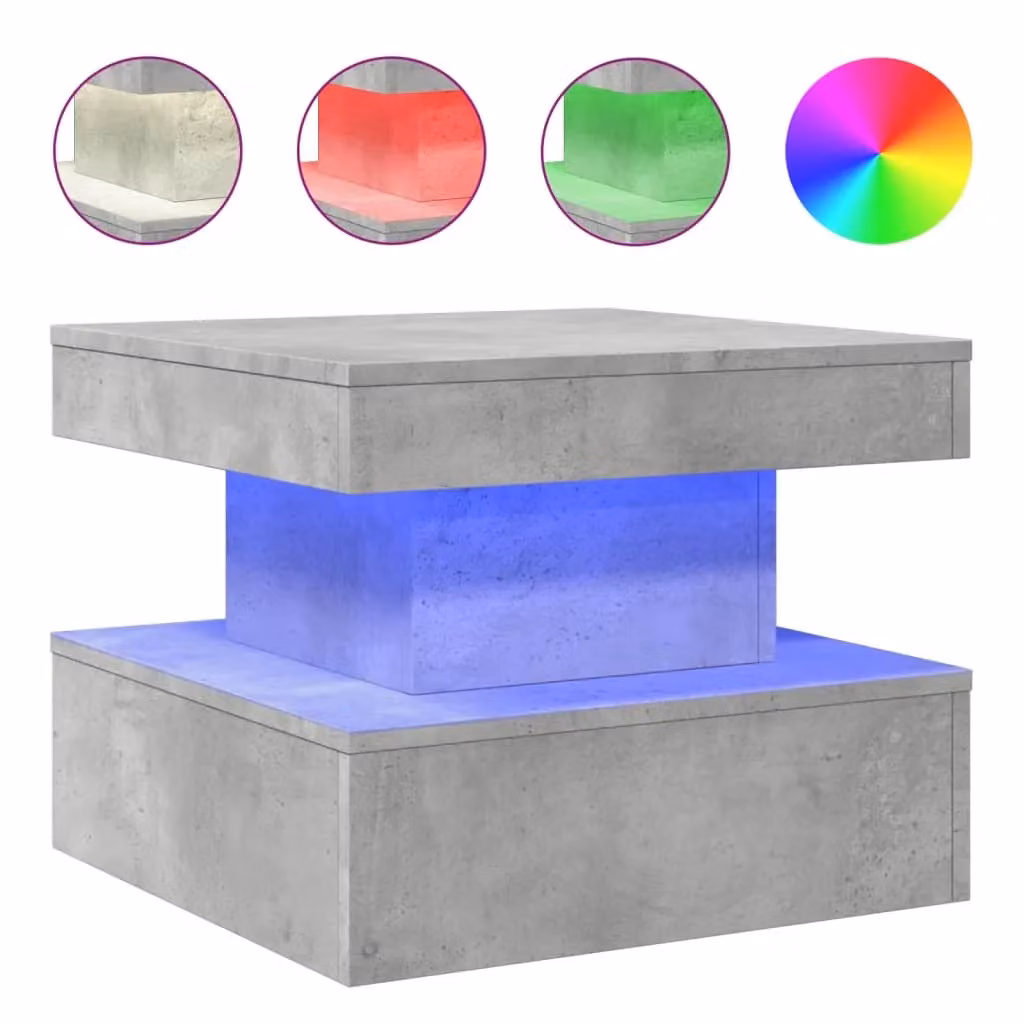 Berkfield Home Modern Square Coffee Table with LED Lights in Grey, W/D/H: 50 x 50 x 40 cm – 2