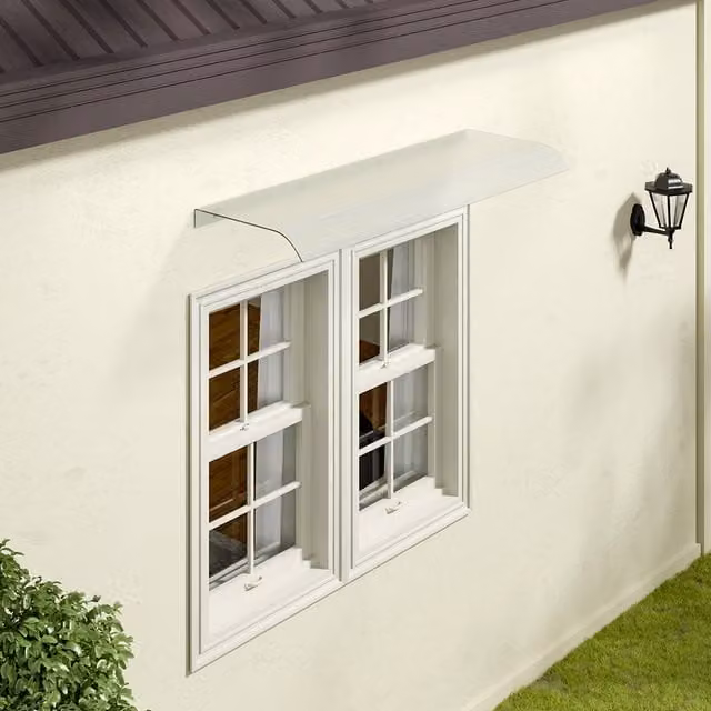 Lifeideas Outdoor Transparent Frosted Awning in White, W: 100 cm, D: 33 cm