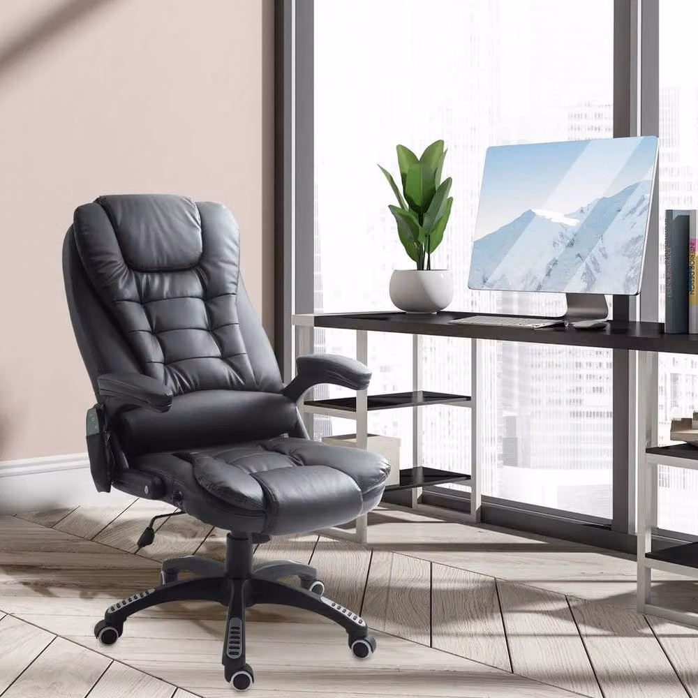 PAWNORA Heated Vibrating Massage Office Chair in Black Synthetic Leather with Headrest and Armrests – 4