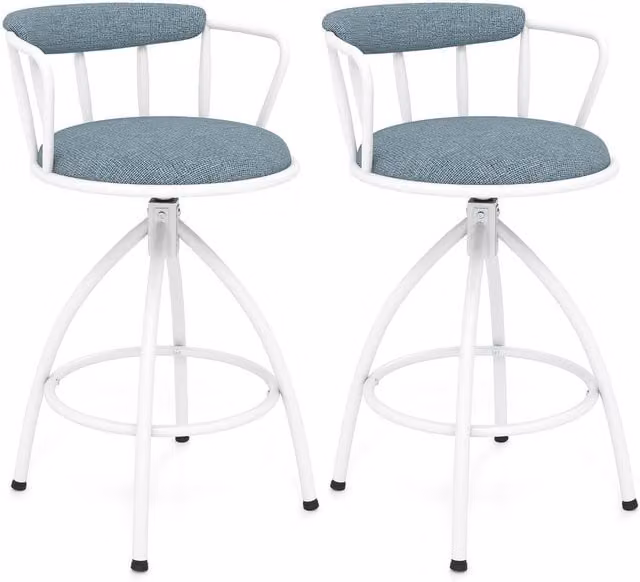 Costway Set of 2 Blue Fabric Upholstered Counter Height Swivel Bar Stools with Metal Legs – 1