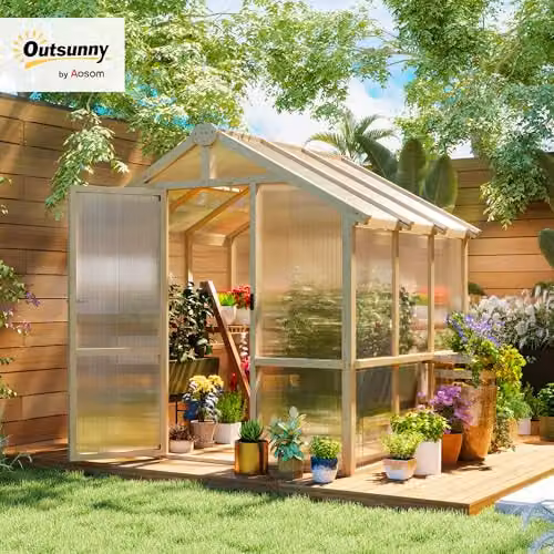 Outsunny Brown Wooden Polycarbonate Walk-in Greenhouse with Lockable Door and Windows – 2