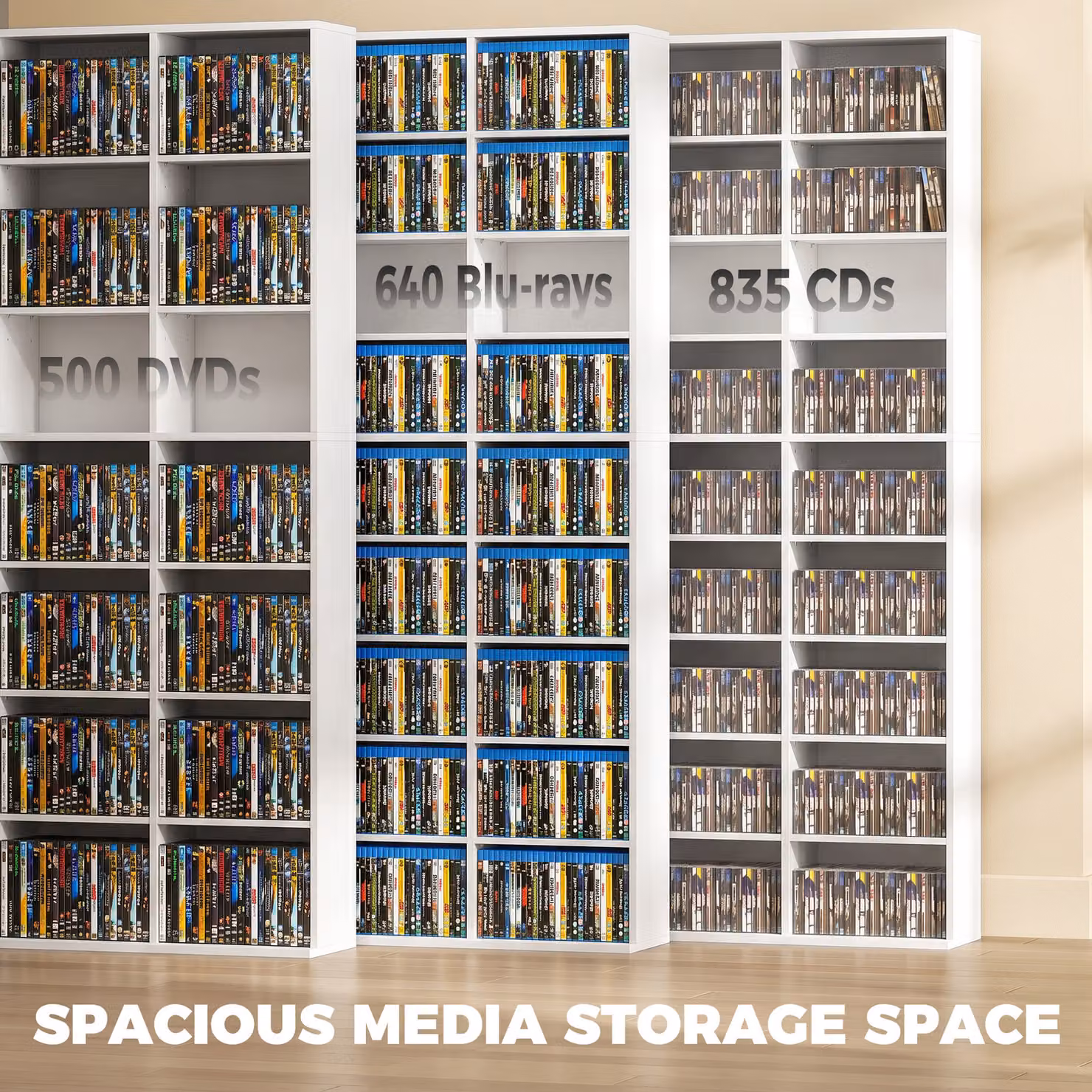HOMCOM White Modern Media Storage Unit with 27 Compartments and 21 Adjustable Shelves for CD and DVD Storage – 3