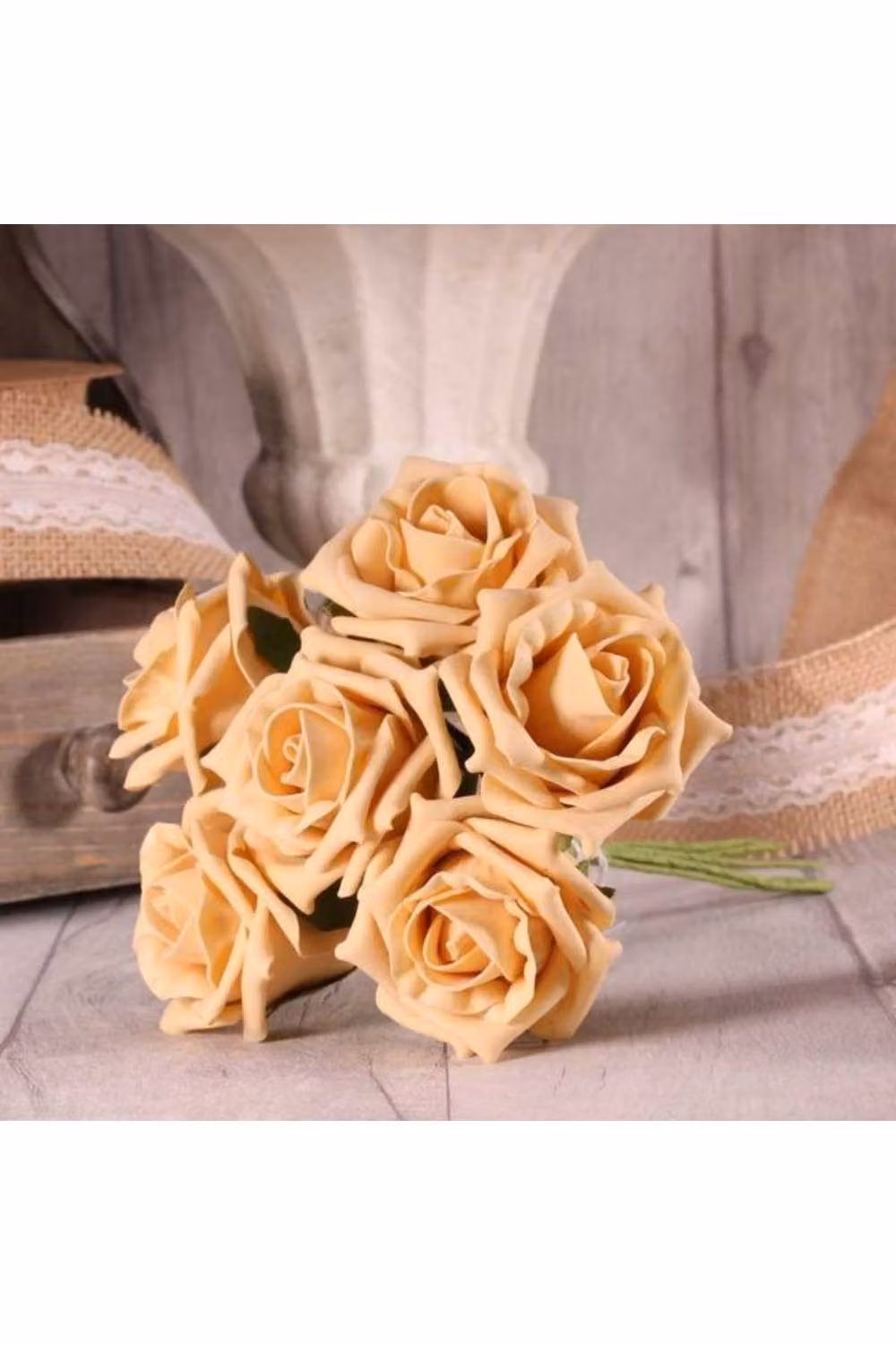 KDMD Pack of 3 Cream Foam Tea Rose Bunches in White and Beige – 2