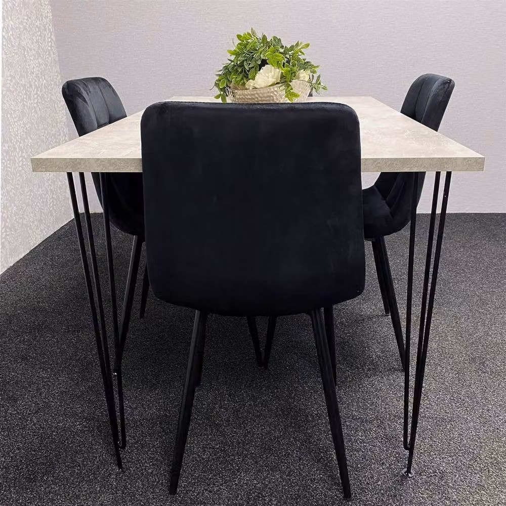 KOSY KOALA Modern Grey Dining Table and 4 Black Velvet Chairs Set – 5