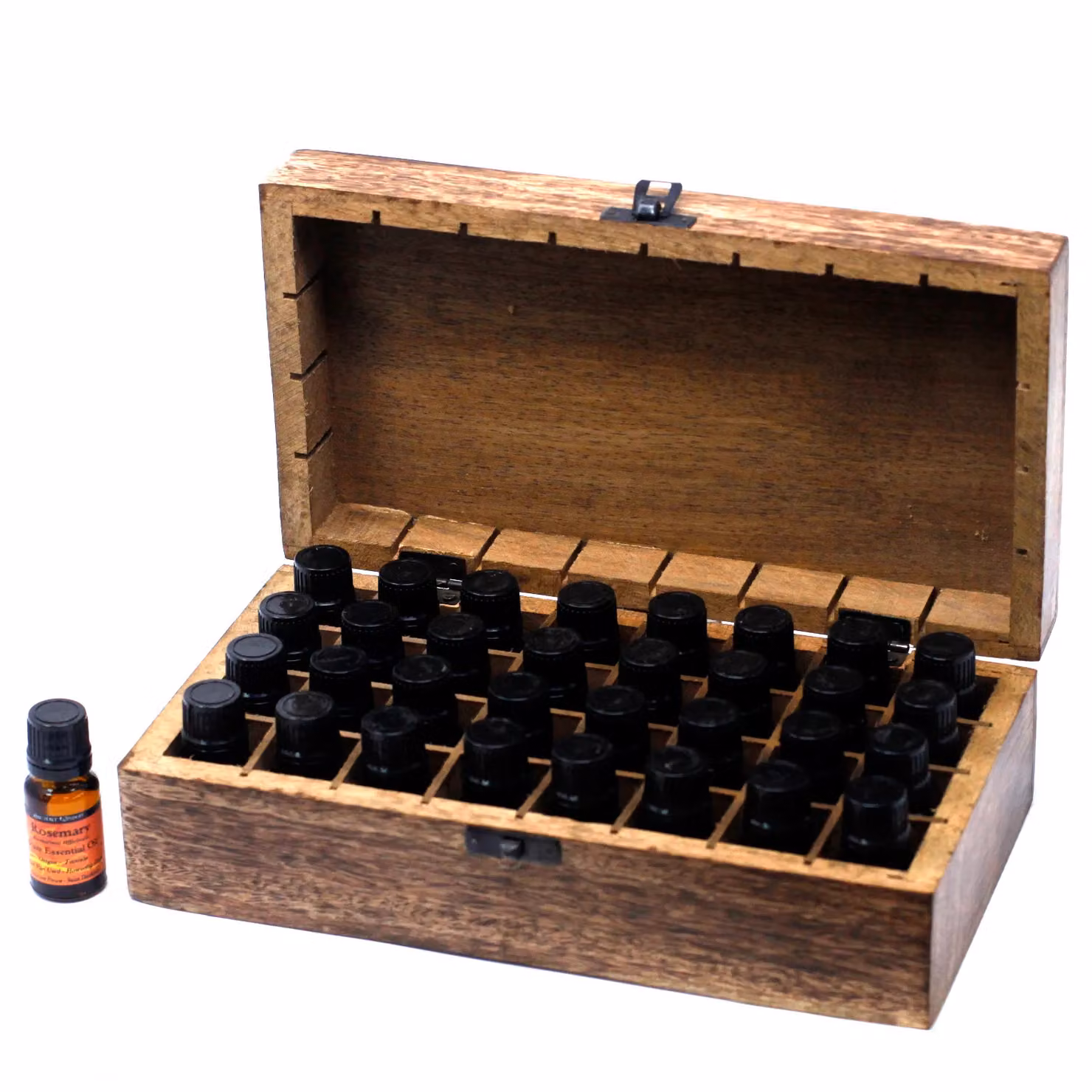 KDMD Mango Wood Aromatherapy Box, Floral Design, Brown, Holds 32 Items – 2