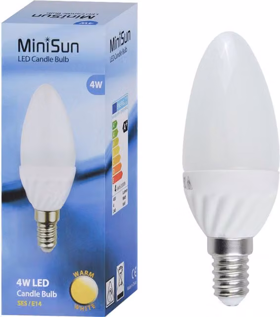 ValueLights 2 Pack E14 White Candle LED Light Bulbs, 4W, Warm White 3000K, 400lm
