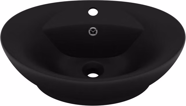 Berkfield Home Luxury Oval Ceramic Countertop Basin with Overflow in Matt Black, W: 58.5 cm, D: 39 cm – 1