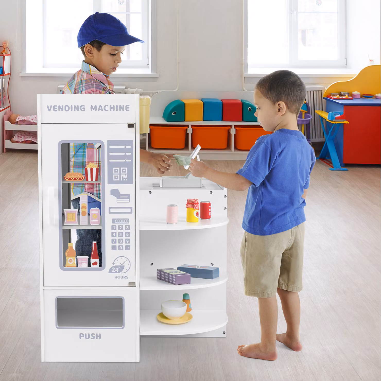 COSTWAY White Wooden Supermarket Play Toy Set – 2