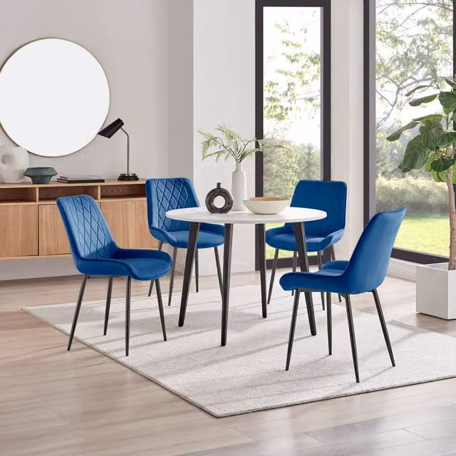 FurnitureboxUK Koko White Melamine Round Dining Table and 4 Pesaro Black Leg Chairs in Navy