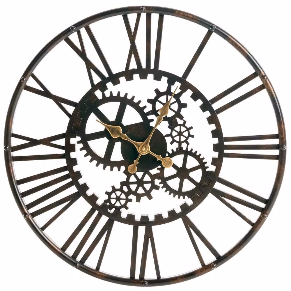 Wyld and Coco Black Industrial Round Analog Wall Clock with Geometric Open Gear Design – 2