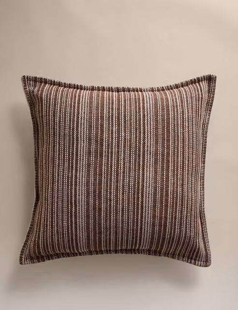 M&S Pure Cotton Woven Striped Square Cushion in Amber