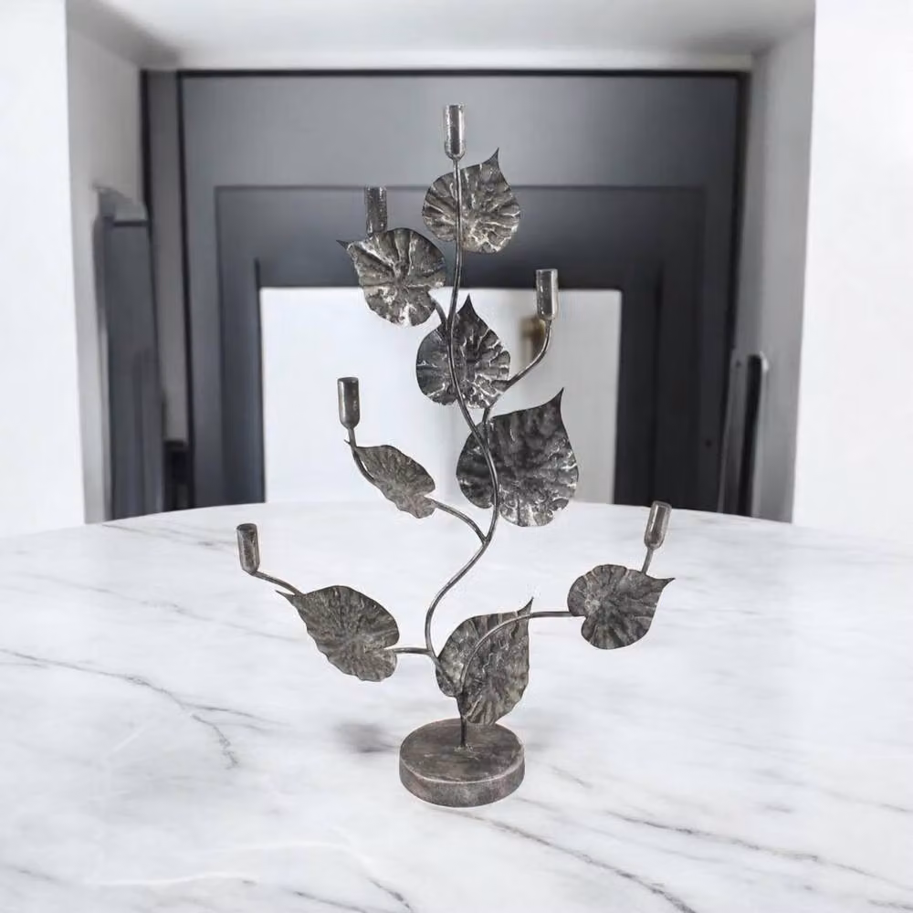Minster Metal Taper Candle Holder in Silver, W: 40 cm, D: 15 cm, H: 77 cm – 3