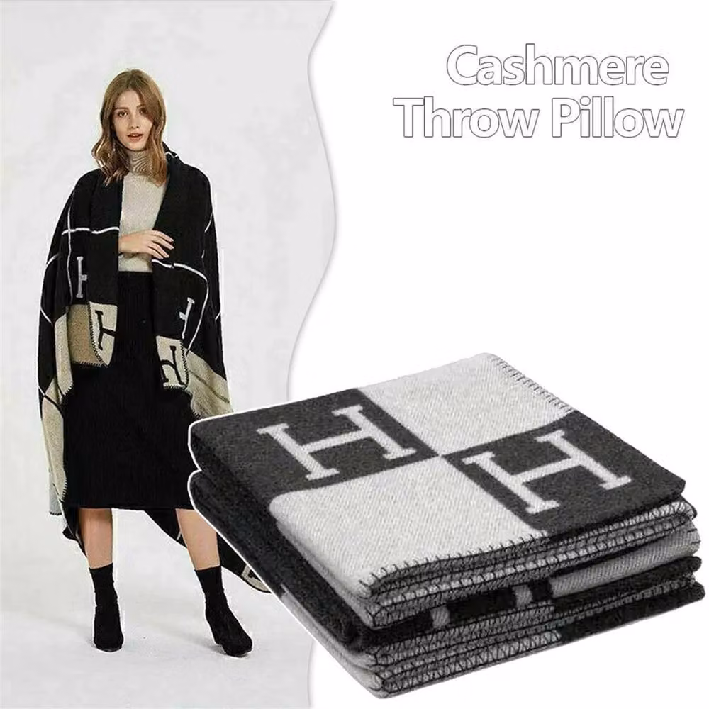 NESTLUNE Black Wool and Cashmere Plaid Blanket, W/D/H: 100 x 190 cm – 2