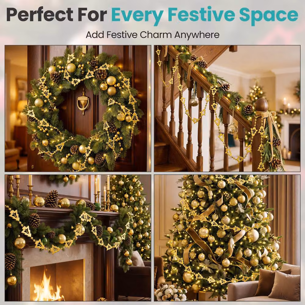 Neel Blue Gold Metallic Christmas Tree Bead Garland, 5m Hanging Chain – 6