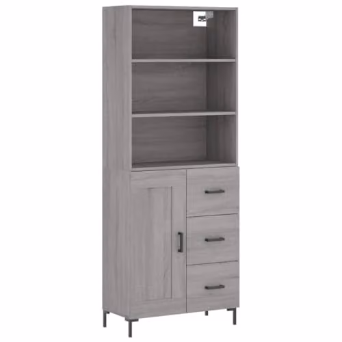 vidaXL Modern Grey Sonoma Highboard with Hinged Doors and Internal Shelves, W/D/H: 69.5 x 34 x 180 cm
