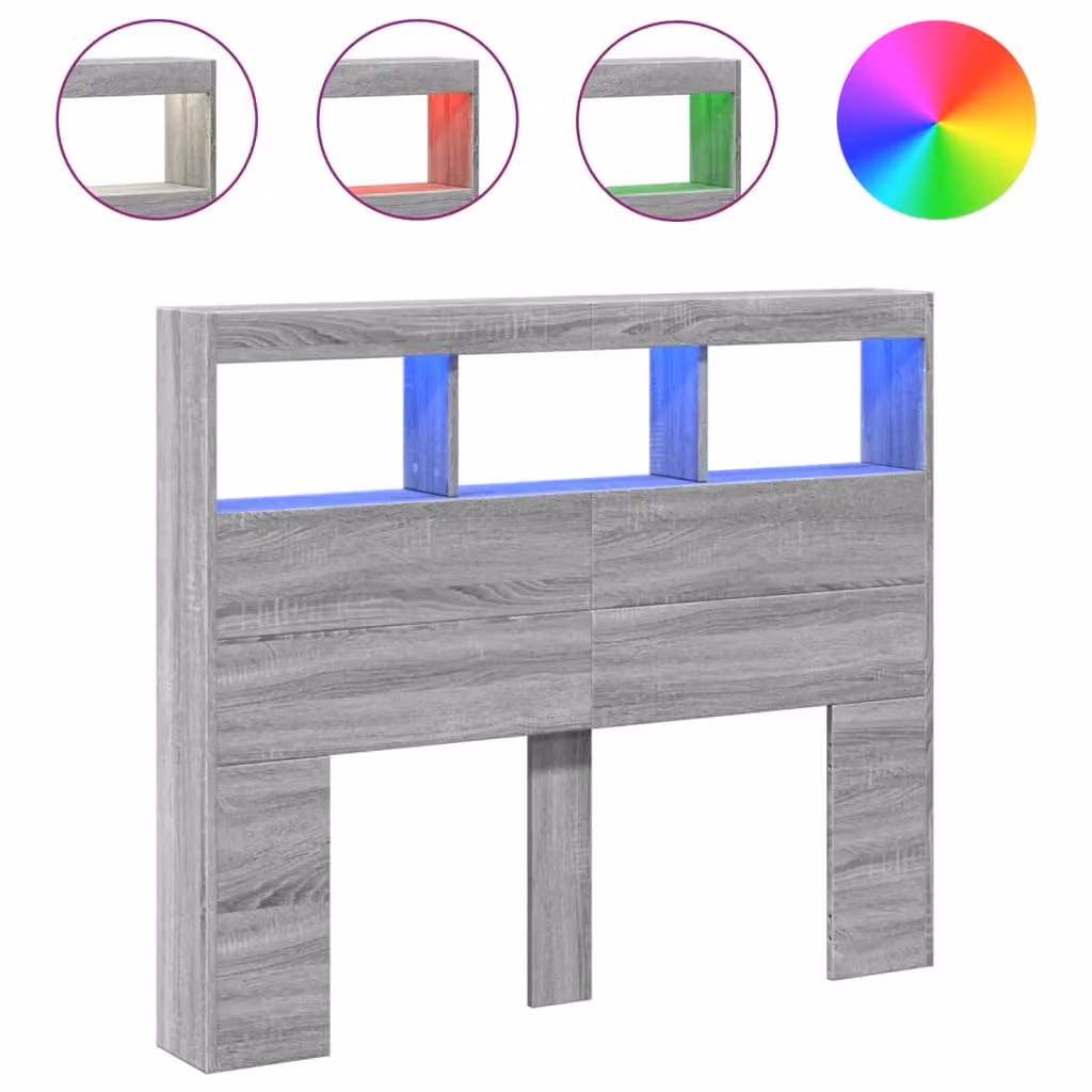 Berkfield Home Modern Wall Mount Headboard Cabinet with LED Lighting and USB Charging Port, Grey Sonoma, W/D/H: 120 x 17 x 102 cm – 2