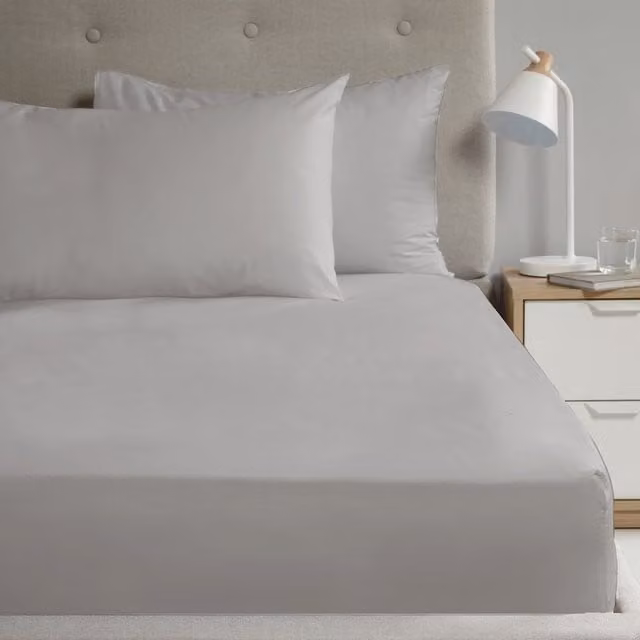 Rapport Home Silver Polycotton Fitted Sheet, Double, W: 140 cm x L: 200 cm