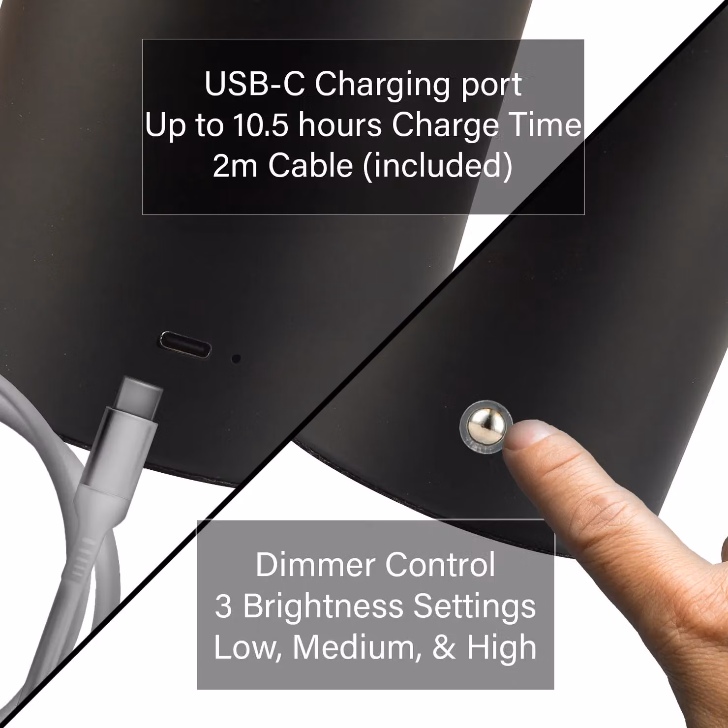 Happy Homewares Modern Rechargeable Can-Style Table Lamp in Matte Black with Touch Dimmer and LED Bulb – 4