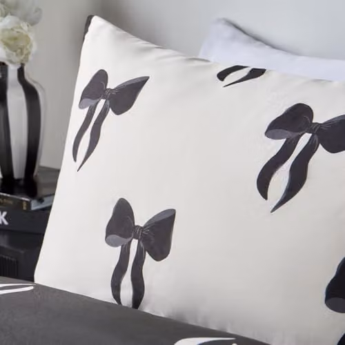 OHS King Size Reversible Bow Printed Microfibre Bedding Set in White and Black, W/D/H: 230 x 220 x 230 cm – 7